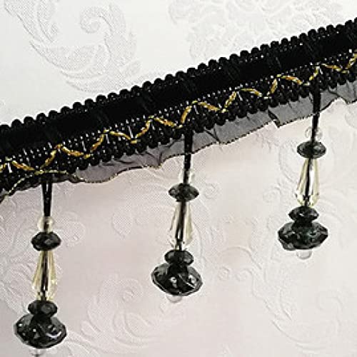 OUUOYSD Fransenbesatz, Vorhangquasten, 12 Yards Kristall Perlen Braid Perlen Anhänger Quaste Trim Fringe Vorhang Quaste Nähen Lampenschirme Dekorative(Black) von OUUOYSD