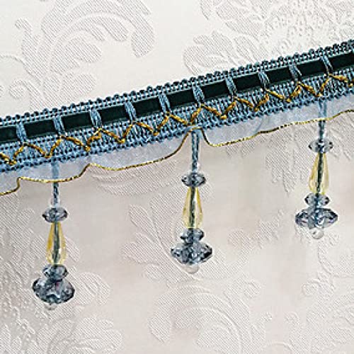 OUUOYSD Fransenbesatz, Vorhangquasten, 12 Yards Kristall Perlen Braid Perlen Anhänger Quaste Trim Fringe Vorhang Quaste Nähen Lampenschirme Dekorative(Blu) von OUUOYSD
