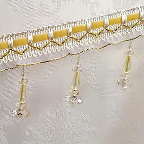 OUUOYSD Fransenbesatz, Vorhangquasten, 12 Yards Kristall Perlen Braid Perlen Anhänger Quaste Trim Fringe Vorhang Quaste Nähen Lampenschirme Dekorative(Gold) von OUUOYSD