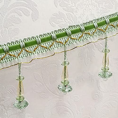 OUUOYSD Fransenbesatz, Vorhangquasten, 12 Yards Kristall Perlen Braid Perlen Anhänger Quaste Trim Fringe Vorhang Quaste Nähen Lampenschirme Dekorative(Green) von OUUOYSD
