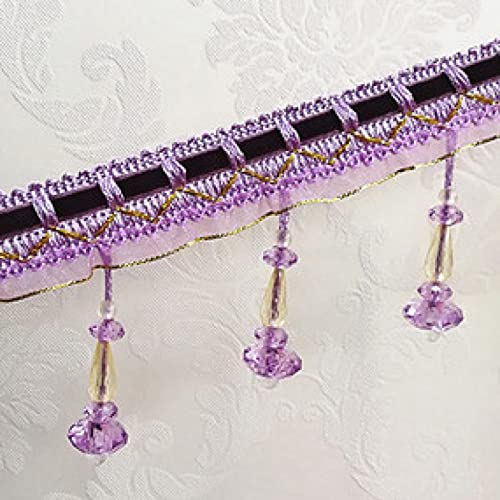 OUUOYSD Fransenbesatz, Vorhangquasten, 12 Yards Kristall Perlen Braid Perlen Anhänger Quaste Trim Fringe Vorhang Quaste Nähen Lampenschirme Dekorative(Purple) von OUUOYSD