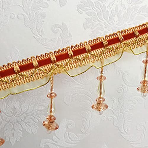 OUUOYSD Fransenbesatz, Vorhangquasten, 12 Yards Kristall Perlen Braid Perlen Anhänger Quaste Trim Fringe Vorhang Quaste Nähen Lampenschirme Dekorative(Red Yellow) von OUUOYSD