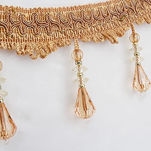 OUUOYSD Fransenbesatz, Vorhangquasten, 12 Yards Kristall Perlen Vorhang Quaste Nähen Dekorative Trim Sofa Tischdecke Kanten Anhänger DIY Handwerk(Gold) von OUUOYSD