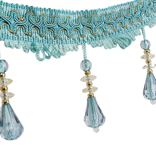 OUUOYSD Fransenbesatz, Vorhangquasten, 12 Yards Kristall Perlen Vorhang Quaste Nähen Dekorative Trim Sofa Tischdecke Kanten Anhänger DIY Handwerk(Green Blue) von OUUOYSD