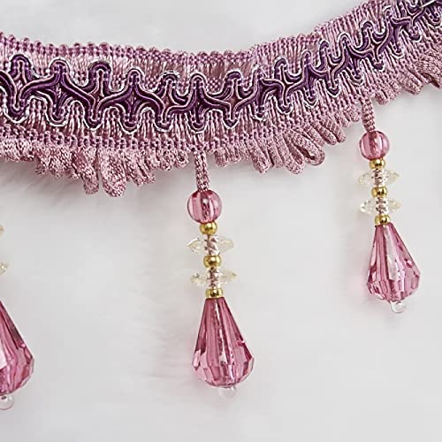 OUUOYSD Fransenbesatz, Vorhangquasten, 12 Yards Kristall Perlen Vorhang Quaste Nähen Dekorative Trim Sofa Tischdecke Kanten Anhänger DIY Handwerk(Purple) von OUUOYSD