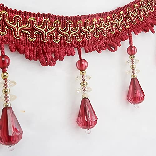 OUUOYSD Fransenbesatz, Vorhangquasten, 12 Yards Kristall Perlen Vorhang Quaste Nähen Dekorative Trim Sofa Tischdecke Kanten Anhänger DIY Handwerk(Rosso) von OUUOYSD