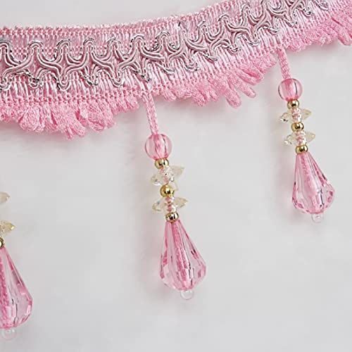 OUUOYSD Fransenbesatz, Vorhangquasten, 12 Yards Kristall Perlen Vorhang Quaste Nähen Dekorative Trim Sofa Tischdecke Kanten Anhänger DIY Handwerk(Roze) von OUUOYSD