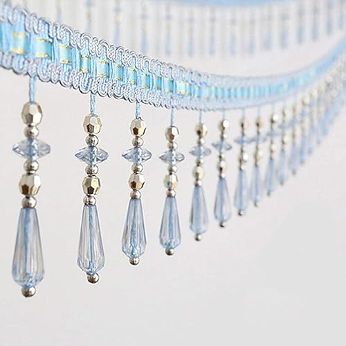 OUUOYSD Fransenbesatz, Vorhangquasten, 12 Yards Kristall Perlen Vorhang Spitze Trimmen Perlen Fringe Trim DIY Party Hängen Hochzeit Decor(Blu) von OUUOYSD