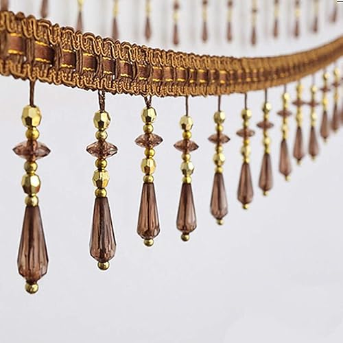 OUUOYSD Fransenbesatz, Vorhangquasten, 12 Yards Kristall Perlen Vorhang Spitze Trimmen Perlen Fringe Trim DIY Party Hängen Hochzeit Decor(Bruin) von OUUOYSD