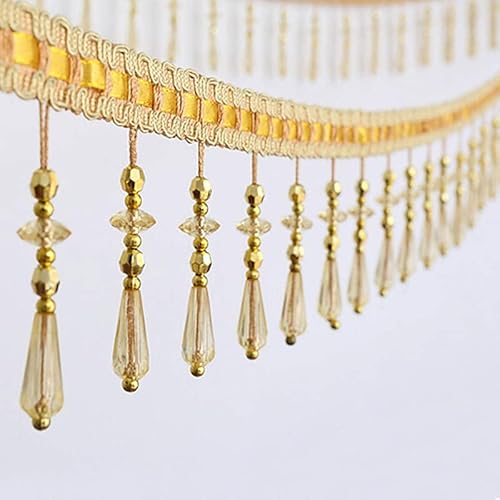 OUUOYSD Fransenbesatz, Vorhangquasten, 12 Yards Kristall Perlen Vorhang Spitze Trimmen Perlen Fringe Trim DIY Party Hängen Hochzeit Decor(Gold) von OUUOYSD