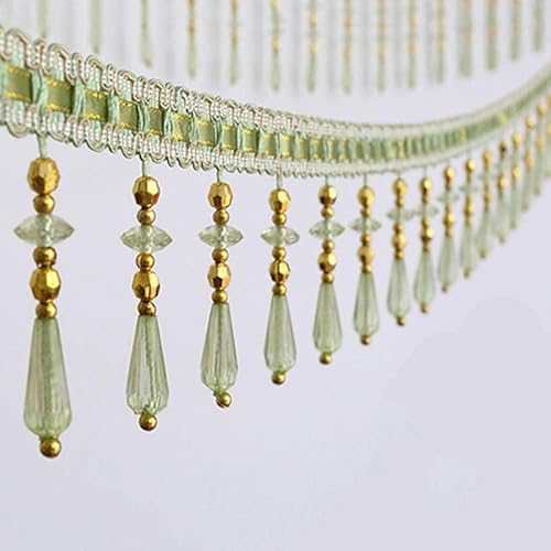 OUUOYSD Fransenbesatz, Vorhangquasten, 12 Yards Kristall Perlen Vorhang Spitze Trimmen Perlen Fringe Trim DIY Party Hängen Hochzeit Decor(Green) von OUUOYSD