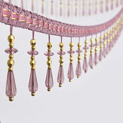 OUUOYSD Fransenbesatz, Vorhangquasten, 12 Yards Kristall Perlen Vorhang Spitze Trimmen Perlen Fringe Trim DIY Party Hängen Hochzeit Decor(Purple) von OUUOYSD