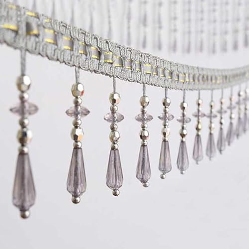 OUUOYSD Fransenbesatz, Vorhangquasten, 12 Yards Kristall Perlen Vorhang Spitze Trimmen Perlen Fringe Trim DIY Party Hängen Hochzeit Decor(Silver) von OUUOYSD