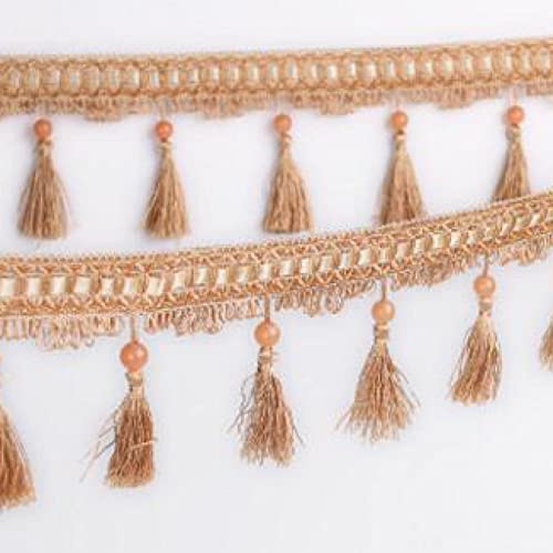 OUUOYSD Fransenbesatz, Vorhangquasten, 12 Yards Nähen Fransenbesatz Zopf Perlen Anhänger Quaste Vorhangbesätze DIY Handwerk Home Lampenschirme Sofa Tischdekoration(Apricot) von OUUOYSD