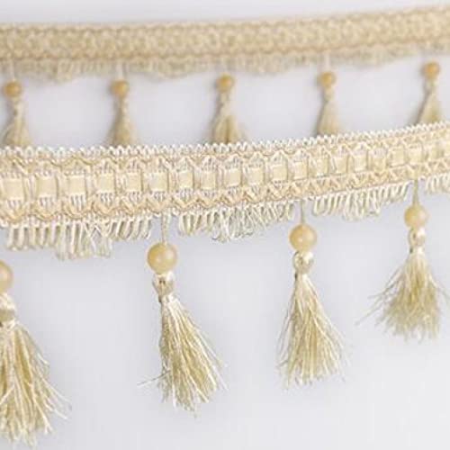 OUUOYSD Fransenbesatz, Vorhangquasten, 12 Yards Nähen Fransenbesatz Zopf Perlen Anhänger Quaste Vorhangbesätze DIY Handwerk Home Lampenschirme Sofa Tischdekoration(Beige) von OUUOYSD