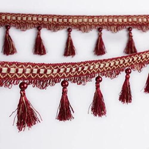 OUUOYSD Fransenbesatz, Vorhangquasten, 12 Yards Nähen Fransenbesatz Zopf Perlen Anhänger Quaste Vorhangbesätze DIY Handwerk Home Lampenschirme Sofa Tischdekoration(Rosso) von OUUOYSD