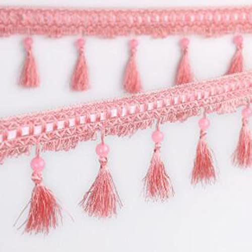 OUUOYSD Fransenbesatz, Vorhangquasten, 12 Yards Nähen Fransenbesatz Zopf Perlen Anhänger Quaste Vorhangbesätze DIY Handwerk Home Lampenschirme Sofa Tischdekoration(Roze) von OUUOYSD