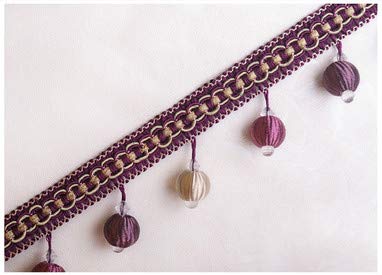 OUUOYSD Fransenbesatz, Vorhangquasten, 12 Yards Perlen Anhänger Hängen Ball Fringe Trim Hause Vorhang Sofa Spitze Trim(Deep Purple) von OUUOYSD