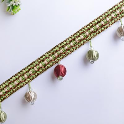 OUUOYSD Fransenbesatz, Vorhangquasten, 12 Yards Perlen Anhänger Hängen Ball Fringe Trim Hause Vorhang Sofa Spitze Trim(Green) von OUUOYSD