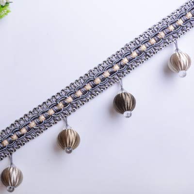 OUUOYSD Fransenbesatz, Vorhangquasten, 12 Yards Perlen Anhänger Hängen Ball Fringe Trim Hause Vorhang Sofa Spitze Trim(Grijs) von OUUOYSD