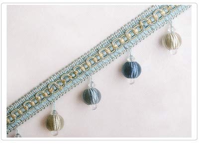 OUUOYSD Fransenbesatz, Vorhangquasten, 12 Yards Perlen Anhänger Hängen Ball Fringe Trim Hause Vorhang Sofa Spitze Trim(Light Blue) von OUUOYSD