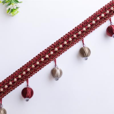 OUUOYSD Fransenbesatz, Vorhangquasten, 12 Yards Perlen Anhänger Hängen Ball Fringe Trim Hause Vorhang Sofa Spitze Trim(Purple Red) von OUUOYSD