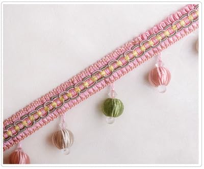 OUUOYSD Fransenbesatz, Vorhangquasten, 12 Yards Perlen Anhänger Hängen Ball Fringe Trim Hause Vorhang Sofa Spitze Trim(Roze) von OUUOYSD
