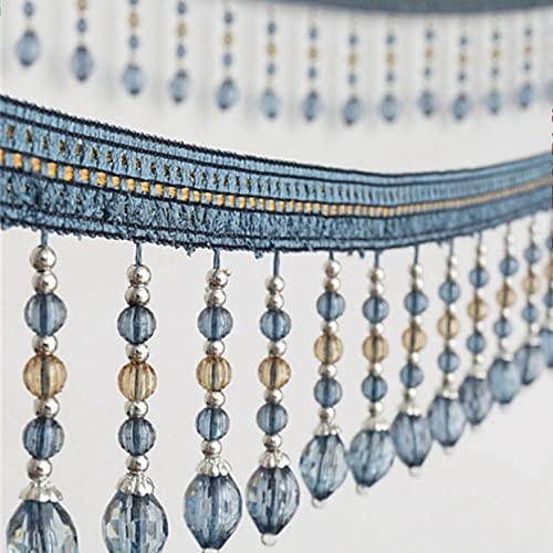OUUOYSD Fransenbesatz, Vorhangquasten, 12 Yards Quaste Fransenbesatz Hängende Perlen Kristall Anhänger Bandbesätze Nähen Handwerk Vorhang Tischdecke Dekoration(Blu) von OUUOYSD