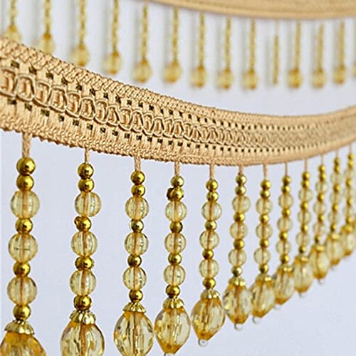 OUUOYSD Fransenbesatz, Vorhangquasten, 12 Yards Quaste Fransenbesatz Hängende Perlen Kristall Anhänger Bandbesätze Nähen Handwerk Vorhang Tischdecke Dekoration(Gold) von OUUOYSD