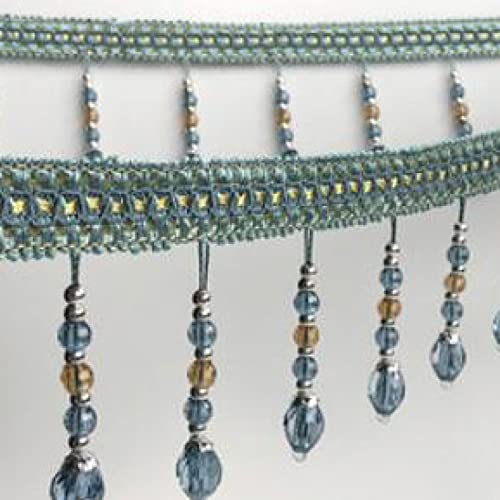 OUUOYSD Fransenbesatz, Vorhangquasten, 12 Yards Sewing Trim Fringe Braid Beaded Pendant Tassel Beading Curtain Lampshades Decorative Sewing Crafts Accessory(Blu) von OUUOYSD