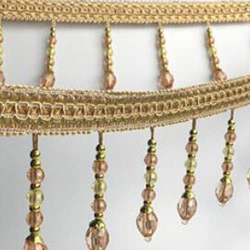 OUUOYSD Fransenbesatz, Vorhangquasten, 12 Yards Sewing Trim Fringe Braid Beaded Pendant Tassel Beading Curtain Lampshades Decorative Sewing Crafts Accessory(Gold) von OUUOYSD
