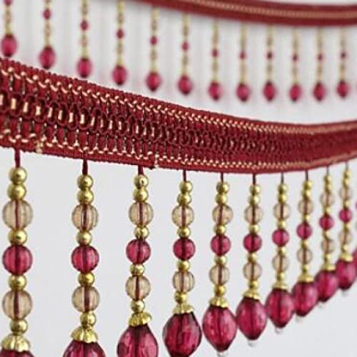 OUUOYSD Fransenbesatz, Vorhangquasten, 12 Yards Sewing Trim Fringe Braid Beaded Pendant Tassel Beading Curtain Lampshades Decorative Sewing Crafts Accessory(Rose Red) von OUUOYSD