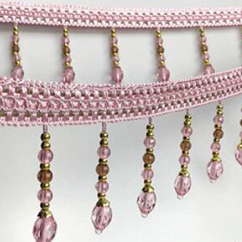 OUUOYSD Fransenbesatz, Vorhangquasten, 12 Yards Sewing Trim Fringe Braid Beaded Pendant Tassel Beading Curtain Lampshades Decorative Sewing Crafts Accessory(Roze) von OUUOYSD