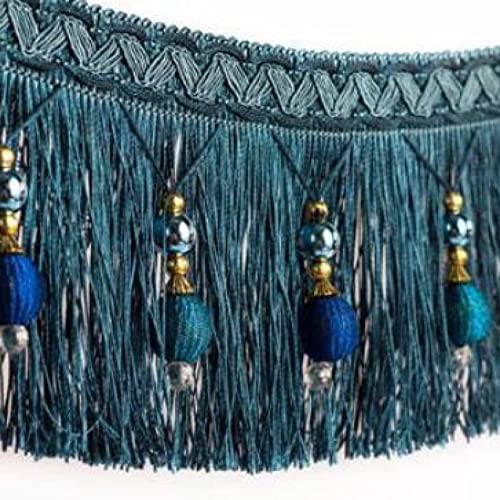 OUUOYSD Fransenbesatz, Vorhangquasten, 12 Yards Vorhang Dekorativer Zopf Perlenanhänger Quaste Fransenbesatz for Nähen Basteln Heimdekoration DIY Party Hängen(Dark Blue) von OUUOYSD