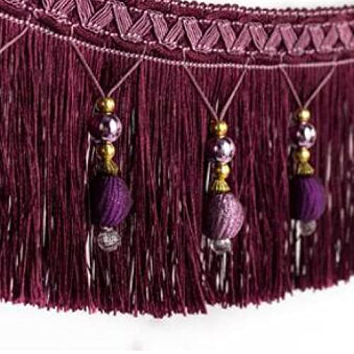 OUUOYSD Fransenbesatz, Vorhangquasten, 12 Yards Vorhang Dekorativer Zopf Perlenanhänger Quaste Fransenbesatz for Nähen Basteln Heimdekoration DIY Party Hängen(Dark Purple) von OUUOYSD