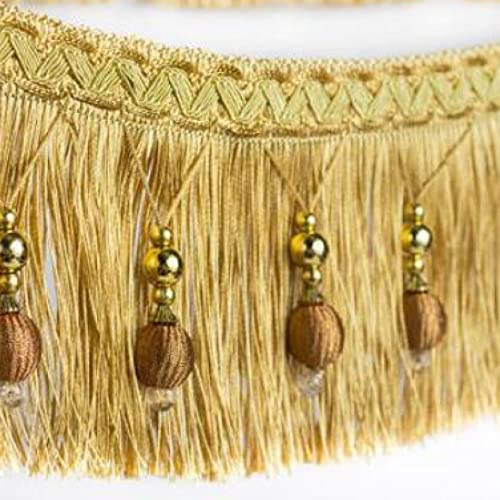 OUUOYSD Fransenbesatz, Vorhangquasten, 12 Yards Vorhang Dekorativer Zopf Perlenanhänger Quaste Fransenbesatz for Nähen Basteln Heimdekoration DIY Party Hängen(Gold) von OUUOYSD