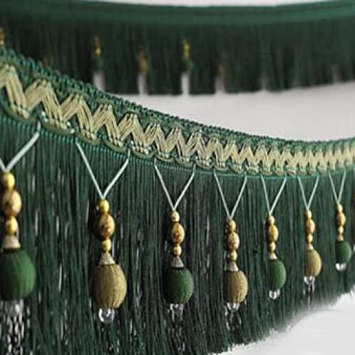OUUOYSD Fransenbesatz, Vorhangquasten, 12 Yards Vorhang Dekorativer Zopf Perlenanhänger Quaste Fransenbesatz for Nähen Basteln Heimdekoration DIY Party Hängen(Green) von OUUOYSD