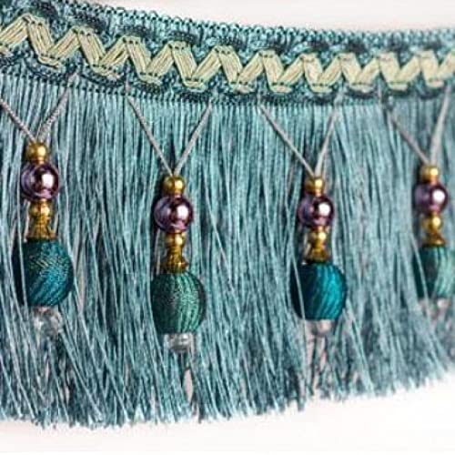 OUUOYSD Fransenbesatz, Vorhangquasten, 12 Yards Vorhang Dekorativer Zopf Perlenanhänger Quaste Fransenbesatz for Nähen Basteln Heimdekoration DIY Party Hängen(Light Blue) von OUUOYSD