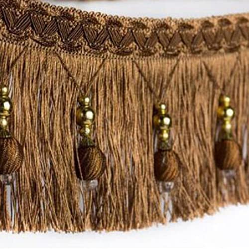 OUUOYSD Fransenbesatz, Vorhangquasten, 12 Yards Vorhang Dekorativer Zopf Perlenanhänger Quaste Fransenbesatz for Nähen Basteln Heimdekoration DIY Party Hängen(Light Brown) von OUUOYSD