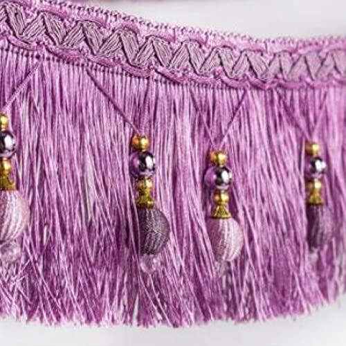 OUUOYSD Fransenbesatz, Vorhangquasten, 12 Yards Vorhang Dekorativer Zopf Perlenanhänger Quaste Fransenbesatz for Nähen Basteln Heimdekoration DIY Party Hängen(Purple) von OUUOYSD