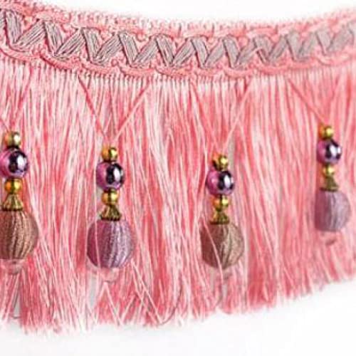 OUUOYSD Fransenbesatz, Vorhangquasten, 12 Yards Vorhang Dekorativer Zopf Perlenanhänger Quaste Fransenbesatz for Nähen Basteln Heimdekoration DIY Party Hängen(Roze) von OUUOYSD