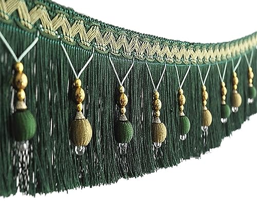 OUUOYSD Fransenbesatz, Vorhangquasten, 12 Yards geflochtene Perlen Fransen hängen Ball Trim for Vorhang Tischkante Nähen Trimmen(Green) von OUUOYSD