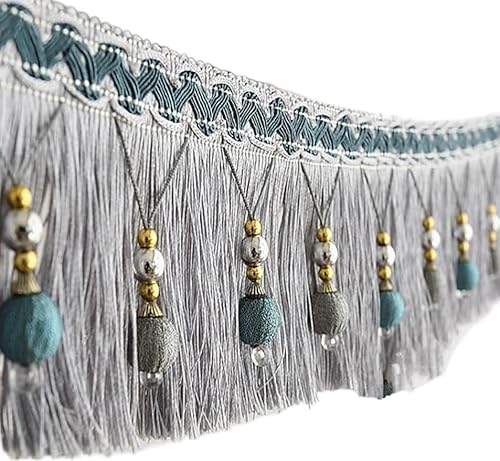 OUUOYSD Fransenbesatz, Vorhangquasten, 12 Yards geflochtene Perlen Fransen hängen Ball Trim for Vorhang Tischkante Nähen Trimmen(Grijs) von OUUOYSD