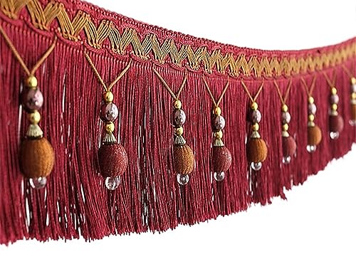 OUUOYSD Fransenbesatz, Vorhangquasten, 12 Yards geflochtene Perlen Fransen hängen Ball Trim for Vorhang Tischkante Nähen Trimmen(Rosso) von OUUOYSD