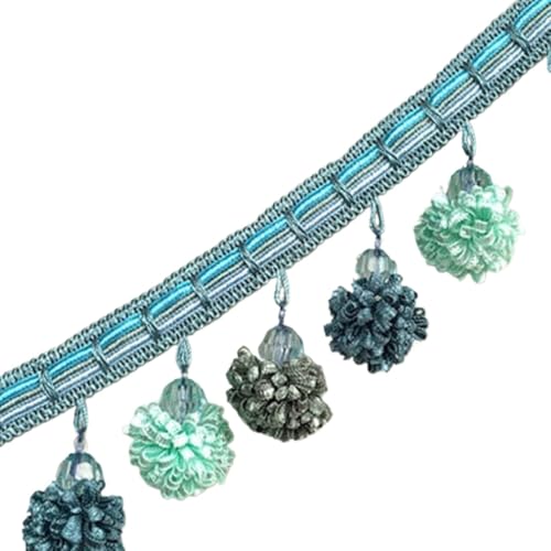 OUUOYSD Fransenbesatz, Vorhangquasten, 2 Meter hängende Ballquaste Fransen for Vorhang Sofa Band Spitzenbesatz Nähen Handwerk Home Hochzeit Party Dekor(Blu) von OUUOYSD