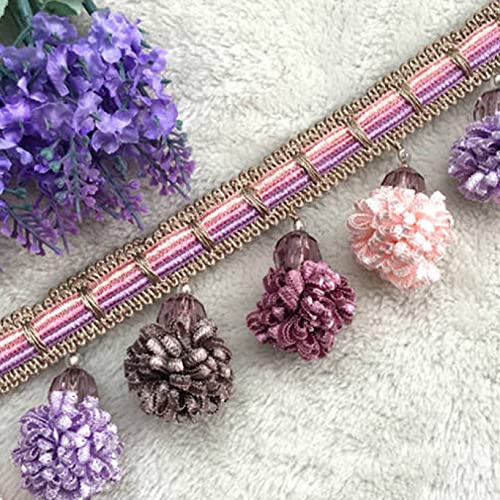 OUUOYSD Fransenbesatz, Vorhangquasten, 2 Meter hängende Ballquaste Fransen for Vorhang Sofa Band Spitzenbesatz Nähen Handwerk Home Hochzeit Party Dekor(Light Pink) von OUUOYSD
