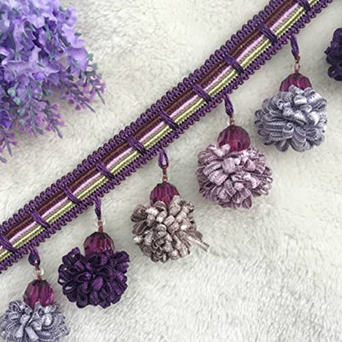 OUUOYSD Fransenbesatz, Vorhangquasten, 2 Meter hängende Ballquaste Fransen for Vorhang Sofa Band Spitzenbesatz Nähen Handwerk Home Hochzeit Party Dekor(Purple) von OUUOYSD