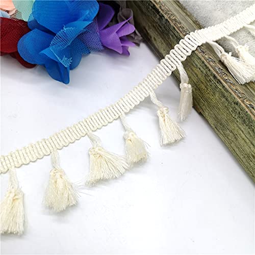 OUUOYSD Fransenbesatz, Vorhangquasten, 2 Yards Spitzenbesatz Nähen Band Quaste Fransen Baumwolle Ethnische Latin Kleid Bühne Kleidungsstück Vorhang Dekorative DIY(Beige) von OUUOYSD