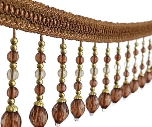 OUUOYSD Fransenbesatz, Vorhangquasten, 5 Yards geflochtene hängende Perlen Fransenbesatz for Vorhang Tischdecke Rand dekorative Nähbesatz(Bruin) von OUUOYSD