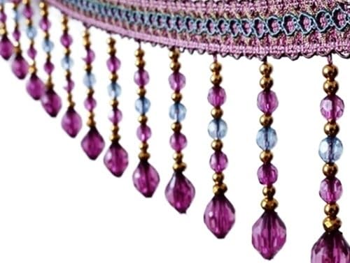 OUUOYSD Fransenbesatz, Vorhangquasten, 5 Yards geflochtene hängende Perlen Fransenbesatz for Vorhang Tischdecke Rand dekorative Nähbesatz(Purple) von OUUOYSD